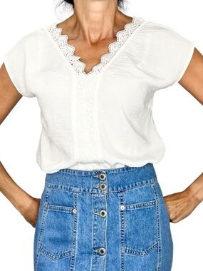 LH Paris Fashion Shops ivory ecru dolman sleeve crochet detail blouse top EU 36